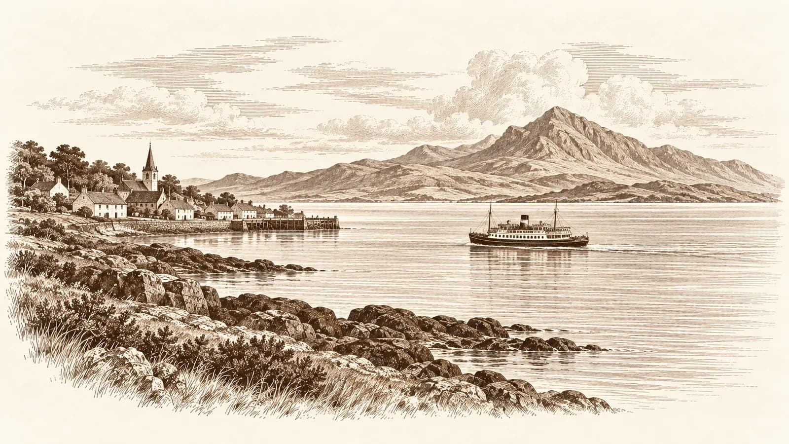 Etching of the Isle of Arran seen across the water